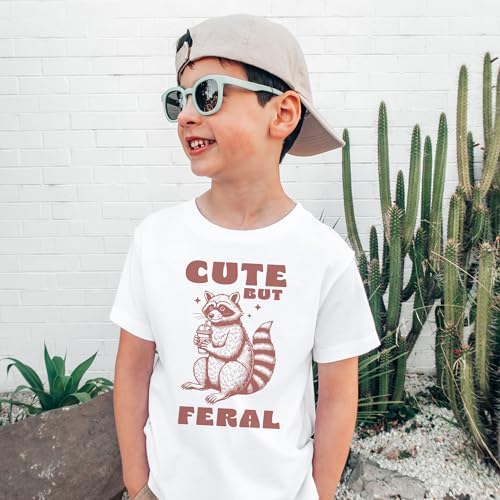 Kids Funny Vintage Raccoon Shirt - Cute But Feral Child Sarcastic Raccoon Pun Toddler & Youth Shirt - Natural Boys & Girls Graphic Tee4