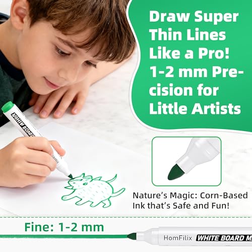 HomFilix White Board Markers Dry Erase 36 Pack Bulk, 2 mm Fine Bullet Tip, Low-Odor Plant-Based Ink, 4 Colors for Classroom, Office & Home Use | Premium Dry Erase Marker Set - Image 6