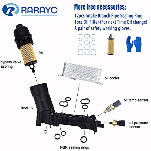 Engine Oil Cooler Filter Housing Adapter Gaskets Sensor Kit | for 2014-2017 Dodge Chrysler Ram Cherokee Wrangler 3.6L V6 Engine | Replaces 68105583AF - Thumbnail 3