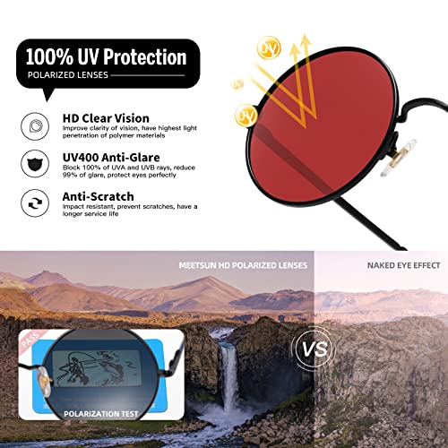 Image of MEETSUN Small Round Polarized Sunglasses for Men Women Metal Retro Hippie Circle Sun Glasses Driving Festival Cosplay UV400