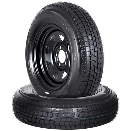 Garvee 2-Pack ST205/75D15 Trailer Tires and15" Rims, 5 Lug on 4.5" Bolt Pattern, 6PR Load Range C, Heavy Duty 205 75 15 Trailer Tires Rims for Utility