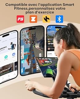 TOPUTURE Velo D Appartement Magnetique, Velo Appartement Connecté APP, Résistance réglable, Vélo d'intérieur avec silencieux, Vélos D'appartement avec fréquence cardiaque Capacité 160KG