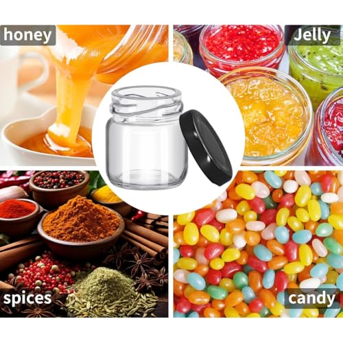 Image of Glassbunny Round Mini Clear Honey Jars for Wedding Favor, Baby Shower, 33 Gram Small Glass Favor with Airtight Black Lids, Gift Jars, Sample Body Butter, Jam, 1 oz, Pack of 12