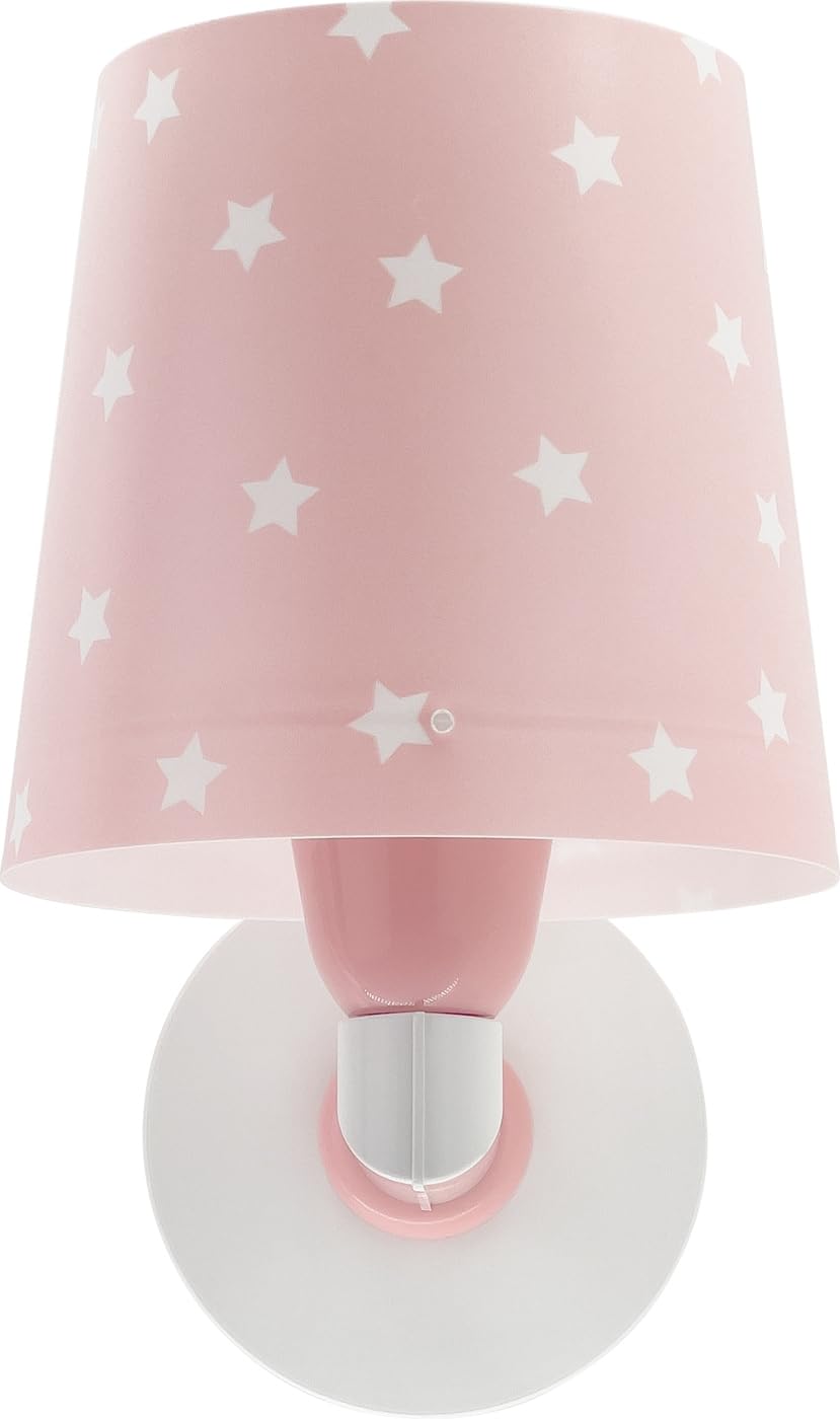 Dalber Lámpara Aplique Pared Infantil Estrellas Rosa 82219S E27 | Lámpara aplique de pared con instalación directa a la corriente o mediante cable con interruptor incluido. Star Light