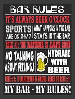 SHAWPRINT BAR RULES BAR/PUB MAN CAVE SIGN RETRO METAL TIN WALL PLAQUE SIGN NOVELTY GIFT (8" x 6")