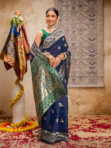 Image of SIRIL Women's Paithani jacquard Silk Saree |Chandrakor Paithani jacquard Saree With Unstitched Blouse Piece