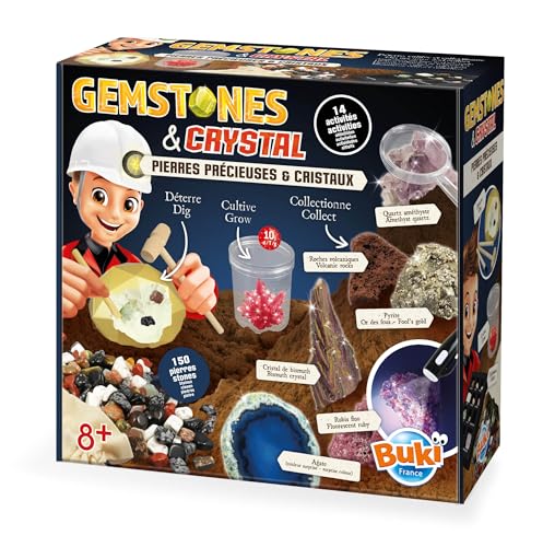 Coffret Pierres Précieuses et Cristaux – Kit Découverte Enfants 8+ avec 27 Pierres Authentiques Expériences Scientifiques Cristaux à Faire Pousser Loupe et Notice Illustrée