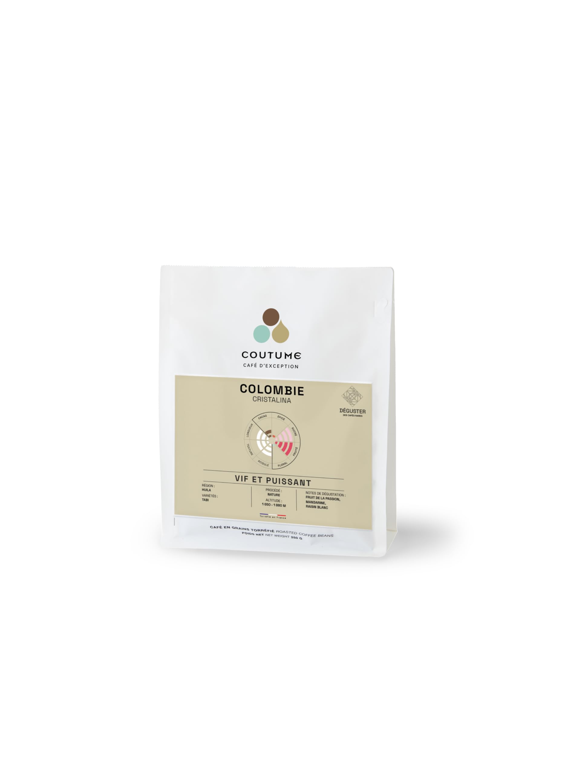 Coutume - Café en Grain Colombie La Cristalina 1kg - Café de Spécialité 100% Arabica, Café Torréfacteur Français, Torréfaction Artisanale - Fraîchement Torréfié