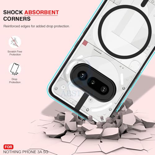 Image of AESTMO Nothing Phone 3A 5G Back Cover | 360 Protection | Crystal Clear Hard Back Transparent | Compatible with MagSafe Accessories for Nothing Phone 3A 5G (PC+TPU, Black Bumper)