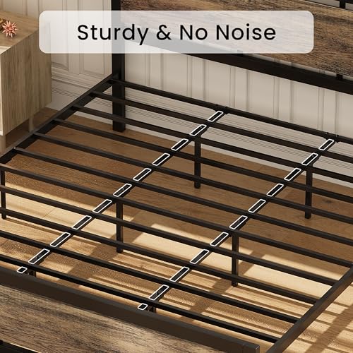 Image of LIKIMIO California King Bed Frame with Headboard and Footboard, Metal Strong Supports, Easy Assembly, Noise-Free, No Box Spring Needed, Walnut