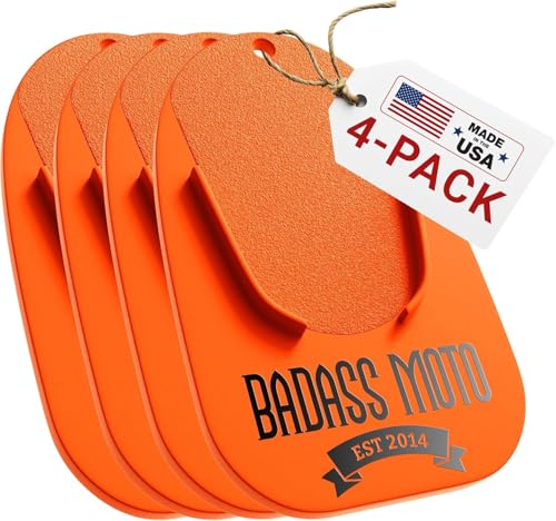 Image of Badass Moto Motorcycle Kickstand Pad - Motorcycle Accessories for Grass, Dirt, Hot Pavement Parking Pad - Orange(4-Pack)