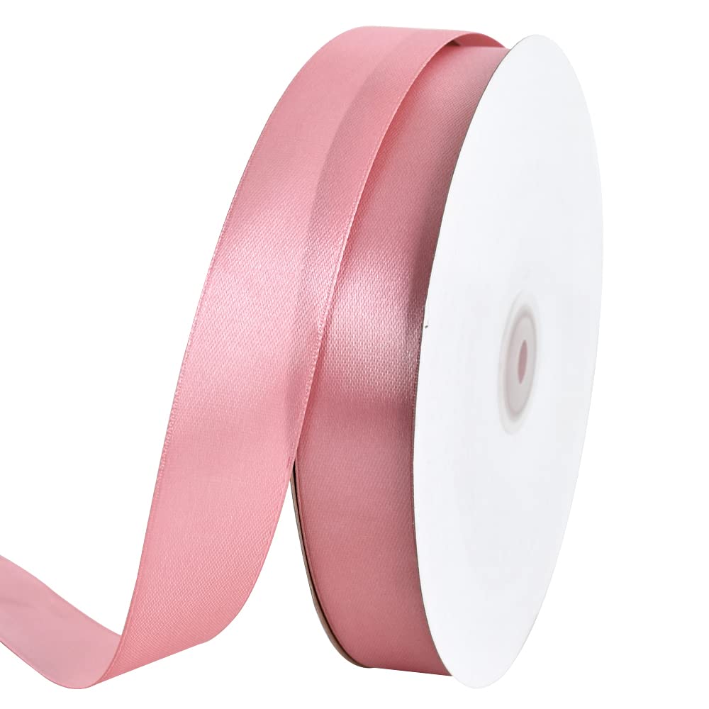 TONIFUL 1 Inch x 100yds Rose Gold Satin Ribbon, Thin Solid Color Satin Ribbon for Gift Wrapping Crafts, Hair Bows Making