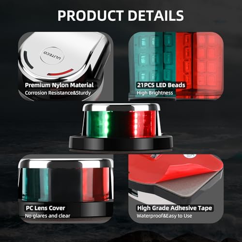 ULITECO Boats Navigation Lights, Waterproof Boat Bow and Stern Lights 12V, Marine LED LIghting Interior, Red and Green Night Fishing Deck Lights for Pontoon Yacht Fishing Kayak