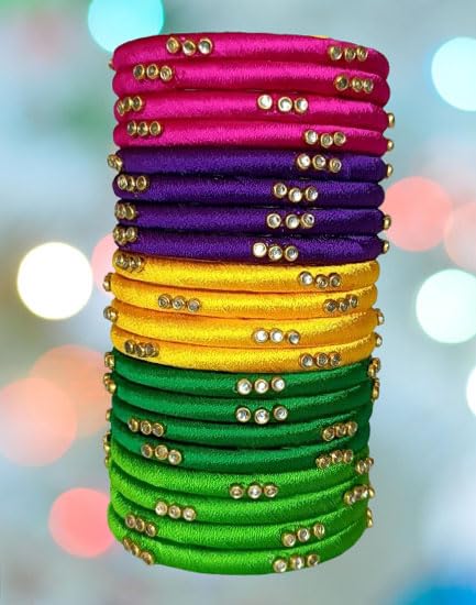 Image of Blue jays hub Silk Thread Bangles New kundan Style Multi color Set Of 20 for Women /Girls