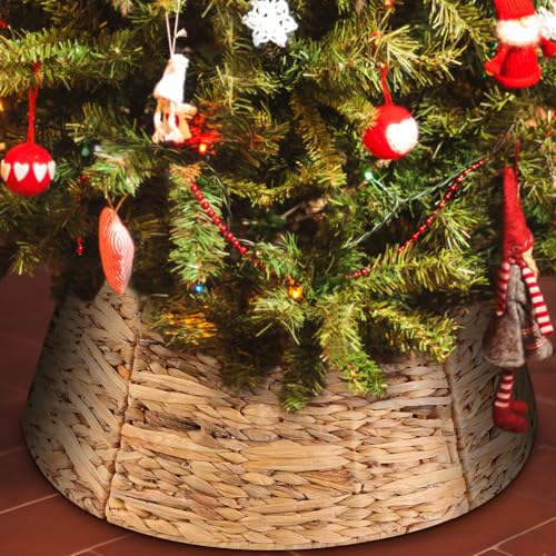 Liliful 26 Inch Christmas Tree Collar Basket, Large Woven Hyacinth Rustic Christmas Tree Base Cover Skirt for Holiday Decorations Accessories