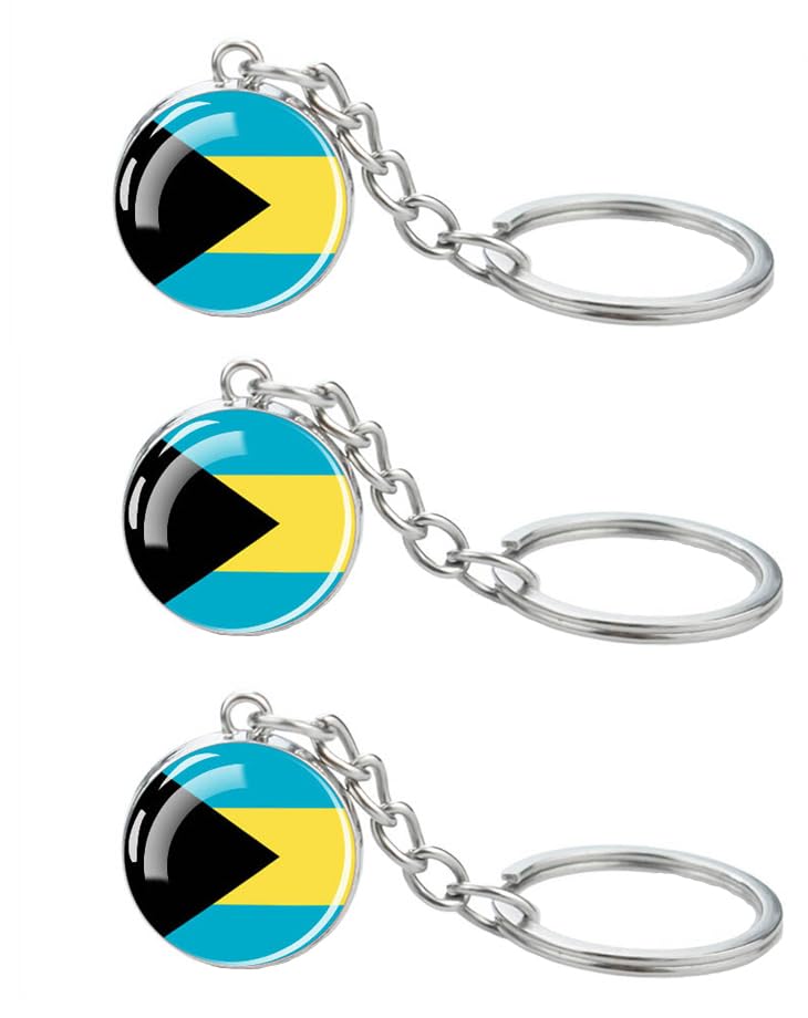 LLBFHH Lot de 3 porte-clés drapeau de l'Amérique du Sud, porte-clés cool pour clés de voiture, porte-clés et porte-clés en acier inoxydable, Bahamas, 0.1