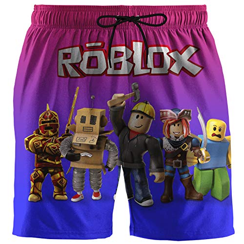 EVERYTHING FOR BABY Ro-blox Youth Boys Swim Trunks Quick Dry Teenager Beach Swimsuit Board Shorts Mesh Lining Bathing Suit Swimwear-M