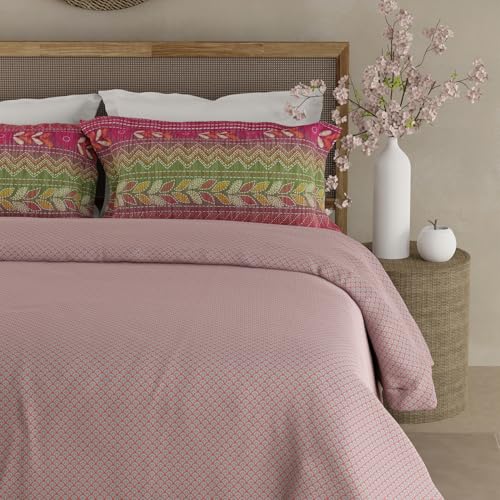 Image of BOUTIQUE LIVING Heritage Walk 100% Egyptian Cotton 200 TC Pink Ethnic Print King Bedsheet with 2 Pillow Covers