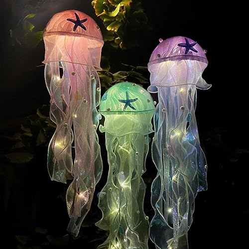 Image of Jellyfish Lamp Led Lantern Decorations for Nursery Birthday Gift | Ocean Theme Decor | Pink Hanging Jelly Fish Light for Bedroom Little Mermaid Birthday Party Baby Shower