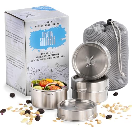 Kieaisy 3 Stück Edelstahl Dose, 200ml Auslaufsicher Brotdose Edelstahl Kinder, Lebensmittelbehälter, Klein Dosen Metall, Snackbox, Gefrierdosen, Frischhaltedosen Kieaisy 3 Stück Edelstahl Dose, 200ml Auslaufsicher Brotdose Edelstahl Kinder, Lebensmittelbehälter, Klein Dosen Metall, Snackbox, Gefrierdosen, Frischhaltedosen