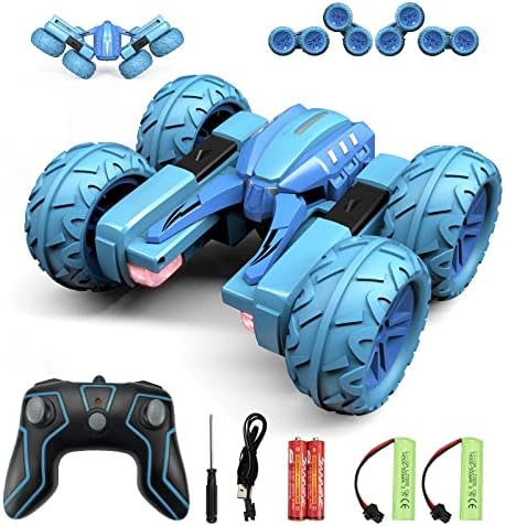 Amicool Remote Control Car Boy Hobby RC Car Stunt Car with Headlight Electric 4WD 2.4Ghz Double Side Rotating Race Vehicle 360° Flips Offroad Kids Toy Cars for Boys Girls 6+ Years Birthday Xmas Gift