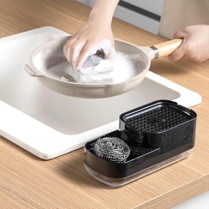 Image of SR Kitchen Soap Dispenser for Sink | 2-in-1 Liquid Dishwash Dispenser with Sponge Holder & Steel Scrubber | Steel Scrubber | 3-in-1 soap Dispenser | Sink Organizer, Durable & Rustproof
