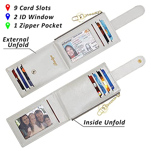 Image of Badiya Slim Women Wallet RFID Blocking Bifold Compact 9 Card Slots Holder Wallets Soft Leather with Zipper Coin Pocket 2 ID Window