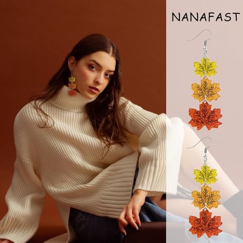 Nanafast Thanksgiving Fall Earrings for Women Maple Leaf Pumpkin Dangle Earrings Lightweight Acrylic Fall Gifts for Thanksgiving Party Autumn3