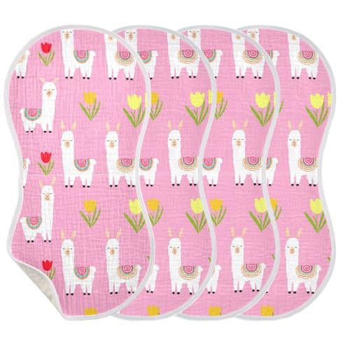 MCHIVER Llama Tulips Light Baby Burp Cloths Cotton Washcloths Soft Absorbent Burping Rags for Baby Boys Girl Burpy Cloth Bib 1 Pack3