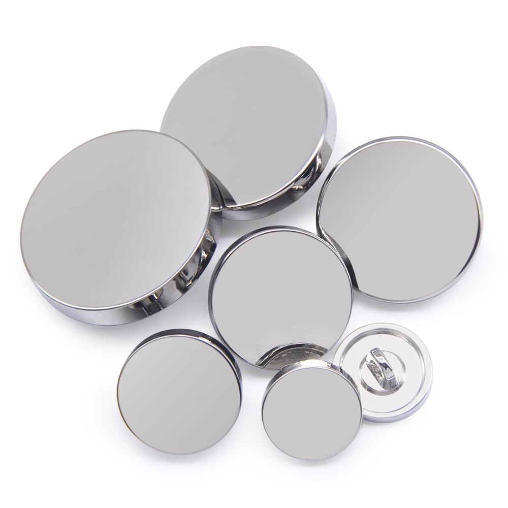 Jamsinmu 36PCS Metal Button Round Moulded Sewing Metal Flat Shirt Suit Trouser Round Button JS002-Silver Mix