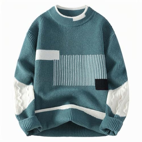 Oversized Sweater for Men 90s Vintage Rib Knitted Sweaters Long Sleeve Patchwork Crochet Woven Crewneck Pullover