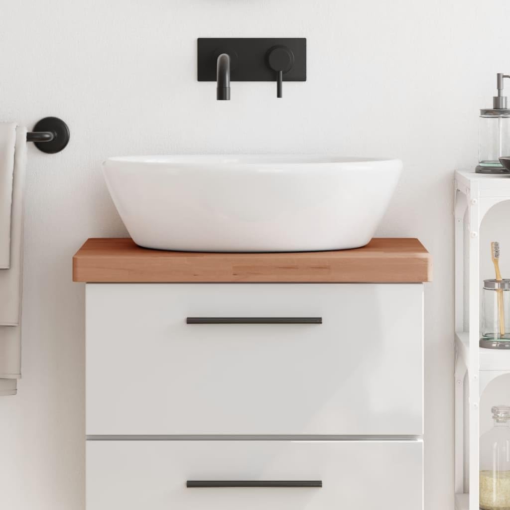 Piano di lavoro in legno massello di faggio, 60 x 40 x 4 cm, laccato, piano di lavoro da cucina per bagno, montaggio come piastra di copertura per armadio, motivo naturale