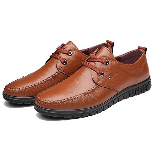 [CHENGFA] OvMax カジュアルシューズ 革靴 本革 メンズ デッキシューズ 快適 ウォーキング ビジネスシューズ レースアップ シンプル 軽量 通気(43、イエロー）
