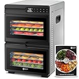 Balter Dörrautomat Edelstahl mit 2 Kammern & 12 Etagen, 1000 W, 8800 cm² Dörrfläche, BPA-frei, 35–75 °C, Timer bis 48 Std, Warmhaltefunktion, Dörrgerät, Dehydrator, Obsttrockner