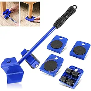 SYGA Furniture Lifter Mover Tool Set, Furniture Moving Slider Tools, Furniture Moving Roller Wheel Set for Fridge Sofa, 5Pcs - Blue