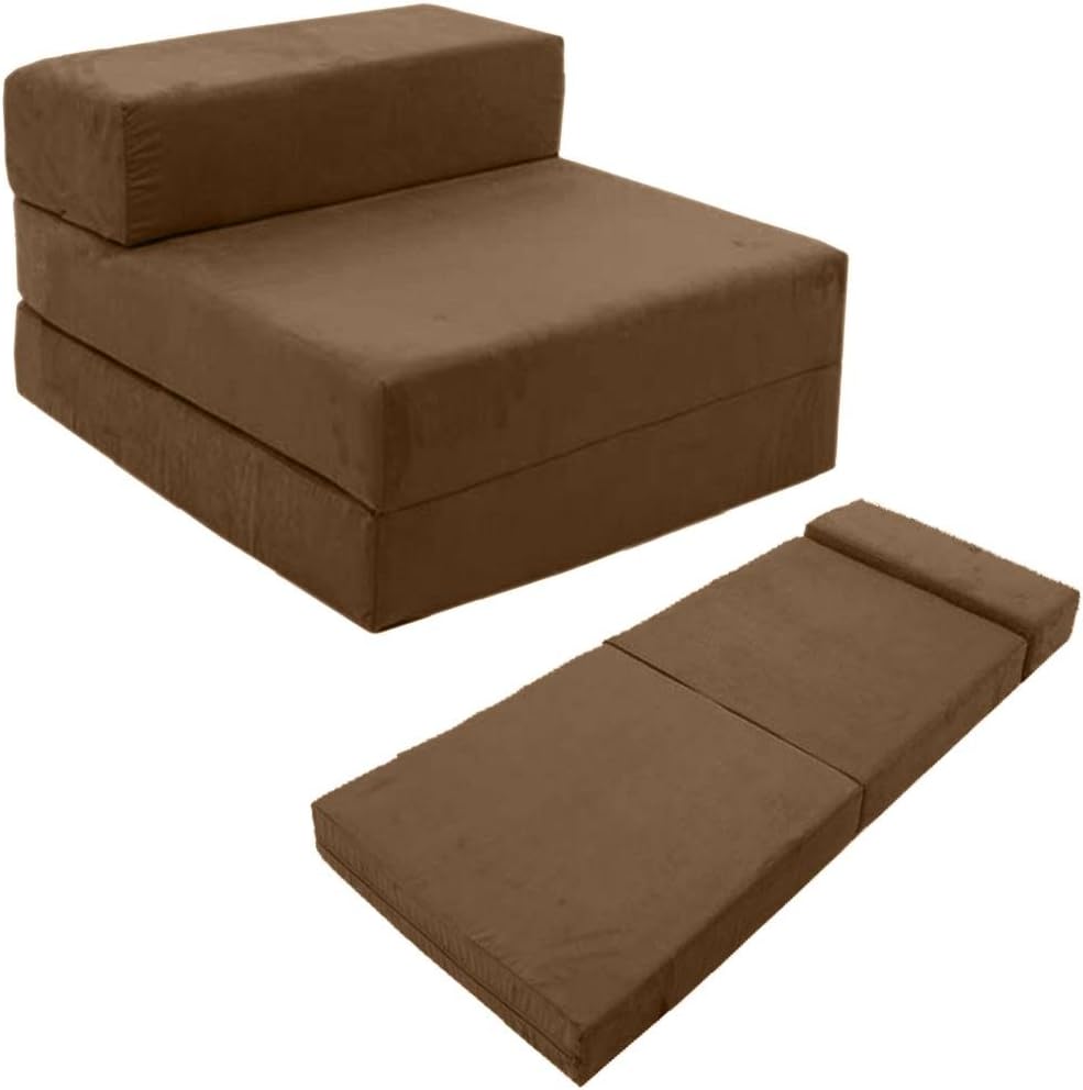 SINGLE CHAIRBED fold out Guest bed BROWN FAUX SUEDE Gilda