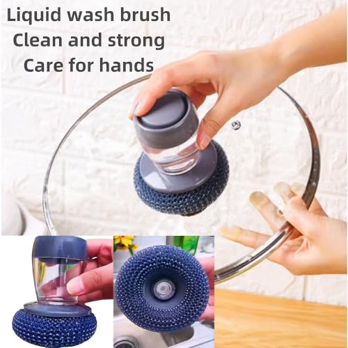 Image of Soap Dispense Palm Scrub dishwashing Kitchen Scrubber Press Automatic Liquid wash Pot ，Small Dish Brush(PET)