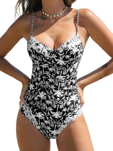 Image of CUPSHE Women's Underwire One Piece Swimsuit V Neck Ruched Bathing Suit