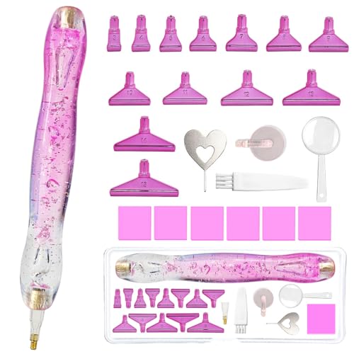 CXJINZE Diamond Art Painting Pens Kit-26 Piece 5D Ergonomic DIY Drill Tools Accessories Supplies Pink with Comfortable Screw Thread Gem Tips 13Nibs for Craft Nail Stylus Cross Stitch Bead Sparkling