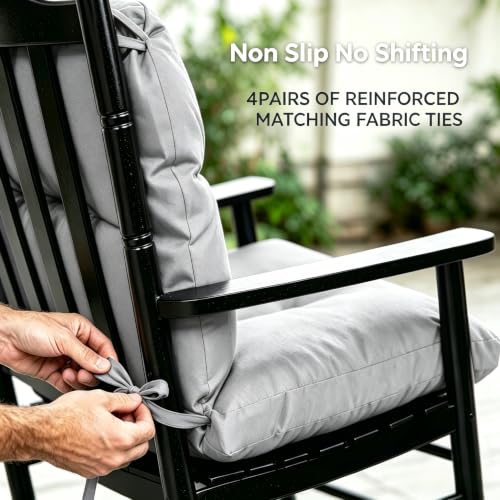 Image of QILLOWAY Tufted Outdoor Chair Cushion Set of 4, Waterproof 43x20x4 Inch Non Slip Replacement Pad for Wicker Lounge Patio Furniture, Grey