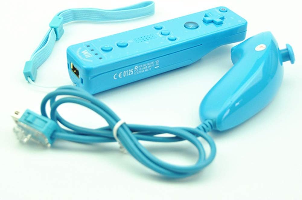 Apply to Wired Game Controller GCP 2 in 1 Built in Motion Plus Remote for Nunchuck Wii Controller with Silicone Case Light Blue