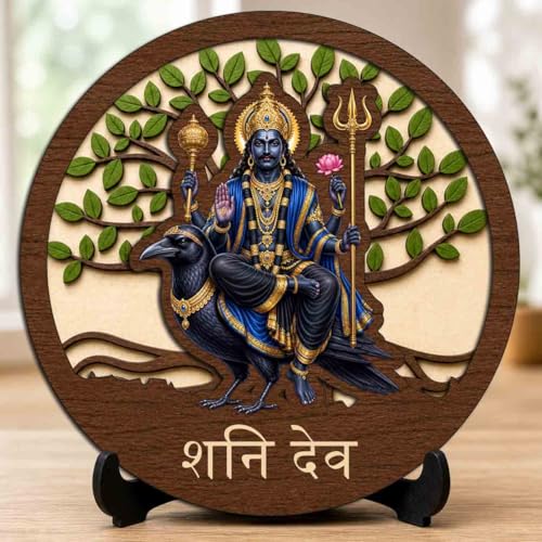 Image of Shani Dev Wooden Murti for Home Mandir, Prayer Room, Table Top Decor & Spiritual Gifting - 5x5 Inch