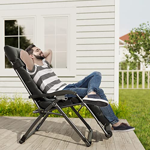 Image of UDPATIO Oversized Zero Gravity Chair Patio Reclining Chairs with Cushion | 29In Set of 2 Outdoor Folding Recliner with Pillows,Cup Holder, Foot Rest, Detachable Pad, Locking Black-xl
