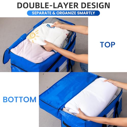 Image of TAILI 2 Tier Extra Large Moving Bags, 2 Pack Blue Heavy Duty Totes For Storage with Visible Window, Wrap Around Handles, Storage Bags for Space Saving, Alternative to Moving Boxes