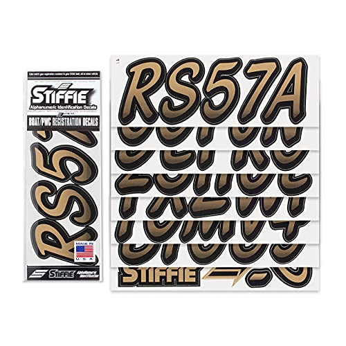 Image of STIFFIE Whipline Metallic Gold /Black 3 inch Boat & PWC Registration Decals • Numbers Letters Stickers