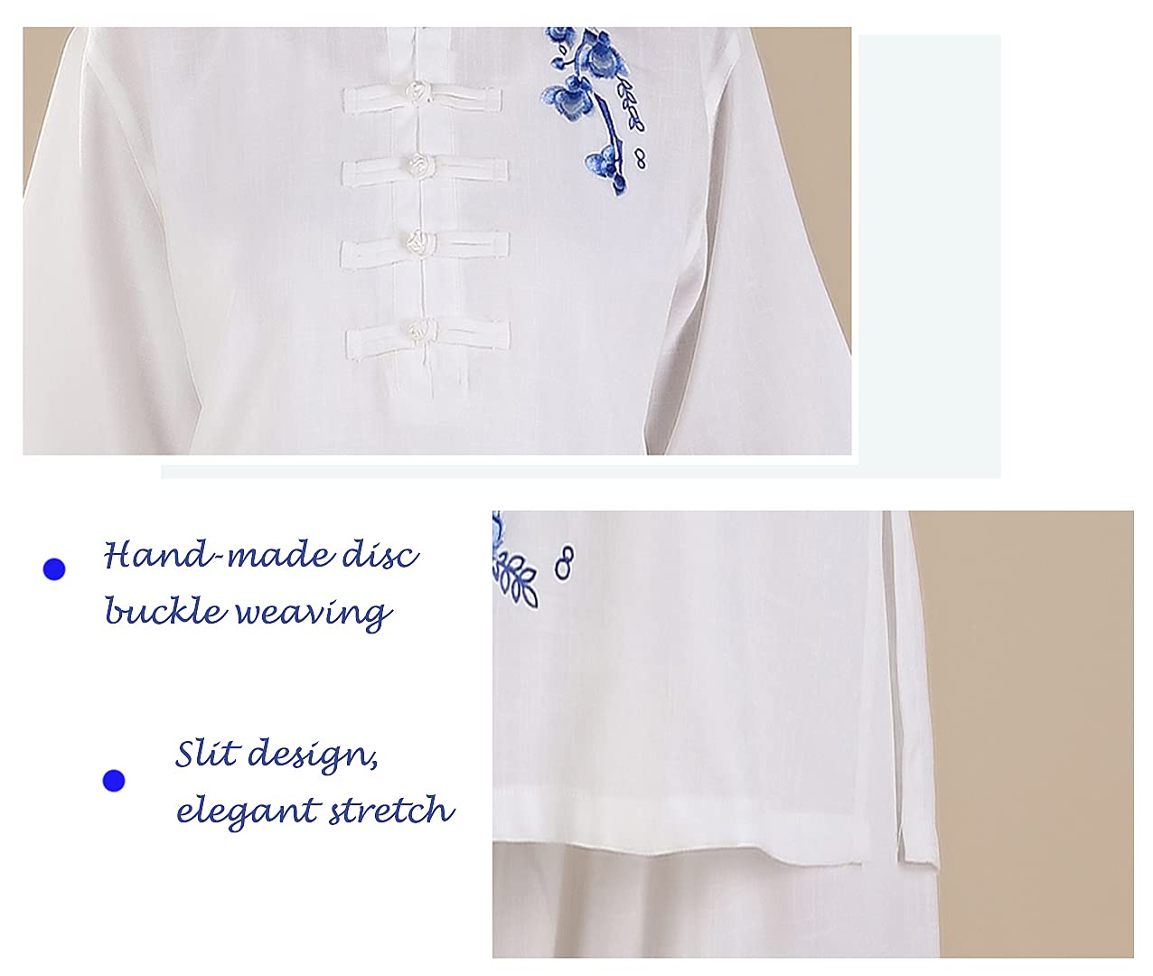 Odzież Qigong Kobiece lato, elegancka letnia lniana bawełniana Linentai Chi z krótkim rękawem, spodnie Taichi Quan Lantern Odzież do ćwiczeń Ubrania Haft Niebieski-XXL