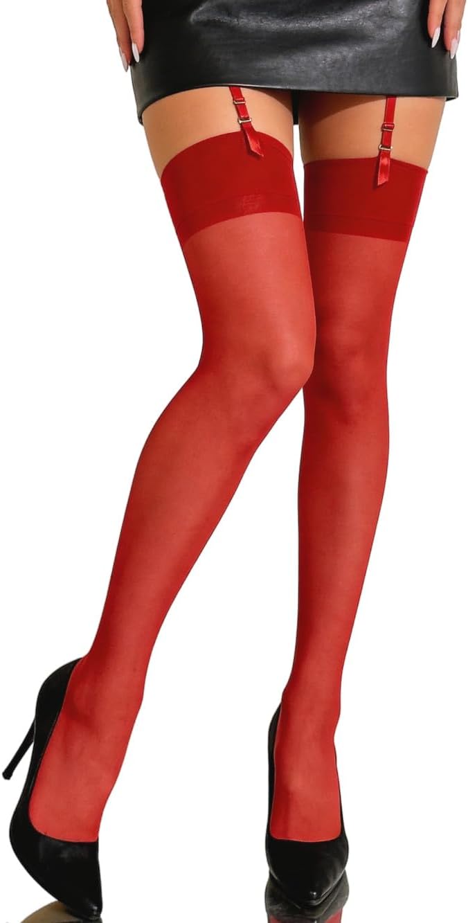 Charm and Attitude Thigh High Stockings for Women | Sheer Stockings for Garter Belt | Classic Nylons Pantyhose