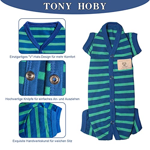 TONY HOBY Shirts für Hunde,Hundeschlafanzug mit Gestreiften und 4 Beinen Weich und Atmungsaktives Hund Tshirt Hunde Kleidung für Kleine Mittel Große Hunde (Jungen-Blau, S)