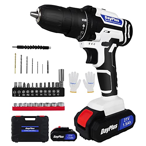 Akkuschrauber 21V, Akku Bohrschrauber Set mit 2 Akkus, 25Nm Akku Bohrmaschine, 25+1 Drehmomentstufen, LED Licht, für…