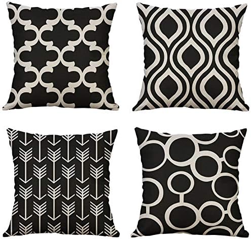 MIULEE Pack of 4 Cushion Covers Soft Decorative Linen Autumn Square Throw Pillowcases with Invisible Zipper for Sofa Bedroom Living Room Home Couch Coffee Shop Chair 45x45 cm 18x18 Inch Orange